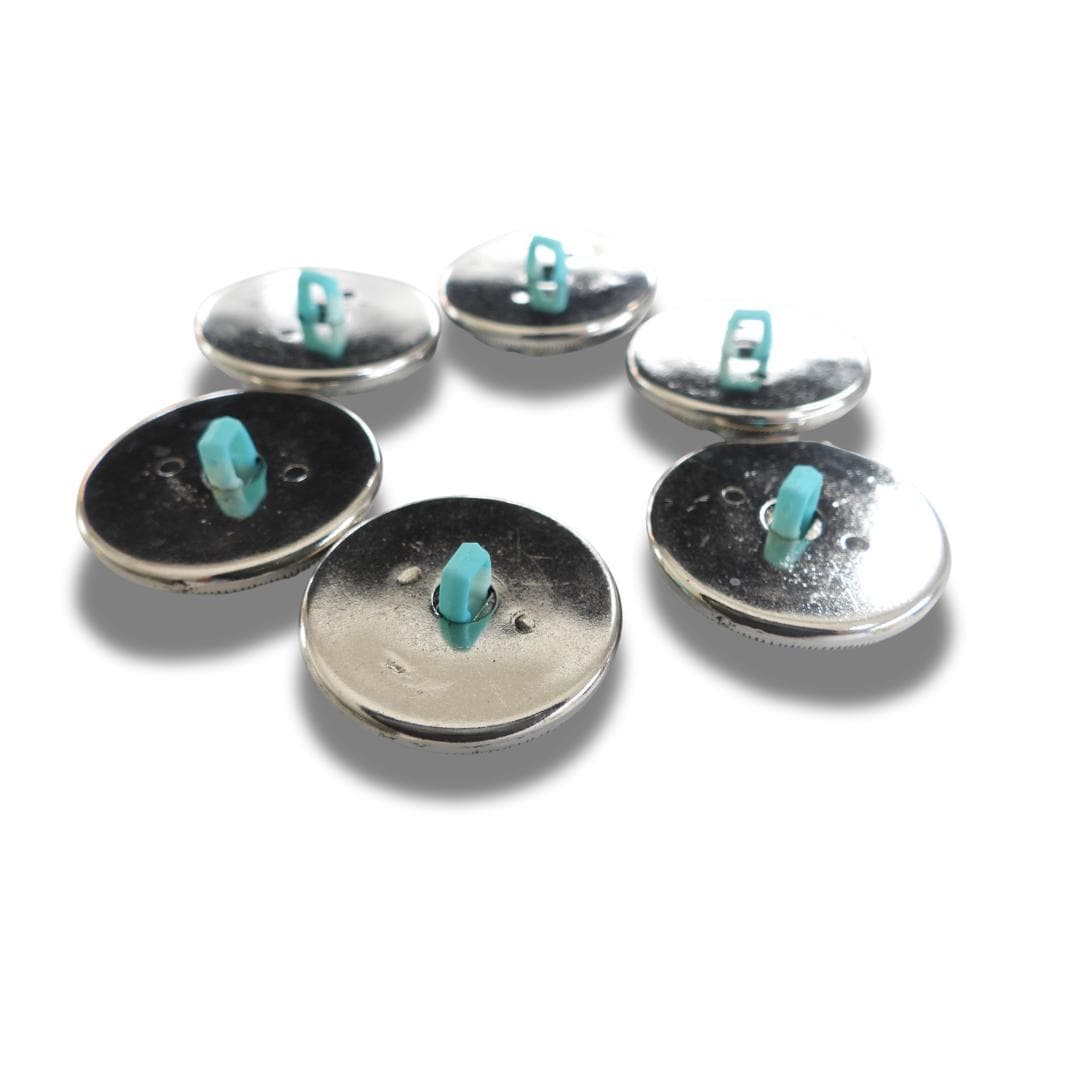 Set of 6 Vintage 80s Turquoise Blue Fancy Buttons – 25mm Resin & Silver Shank, Perfect for Sewing, DIY, Jewelry, and Upcycling Projects
