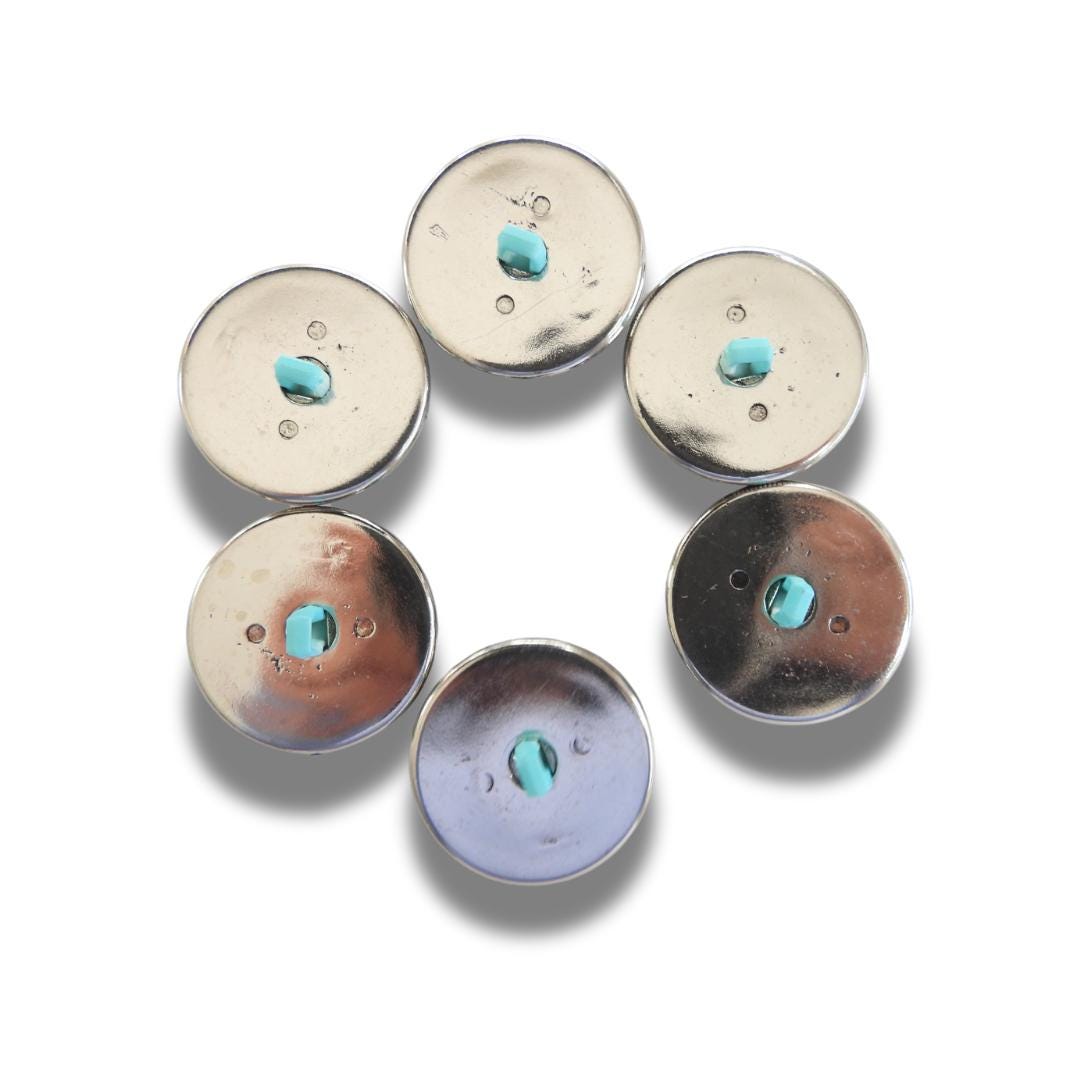 Set of 6 Vintage 80s Turquoise Blue Fancy Buttons – 25mm Resin & Silver Shank, Perfect for Sewing, DIY, Jewelry, and Upcycling Projects