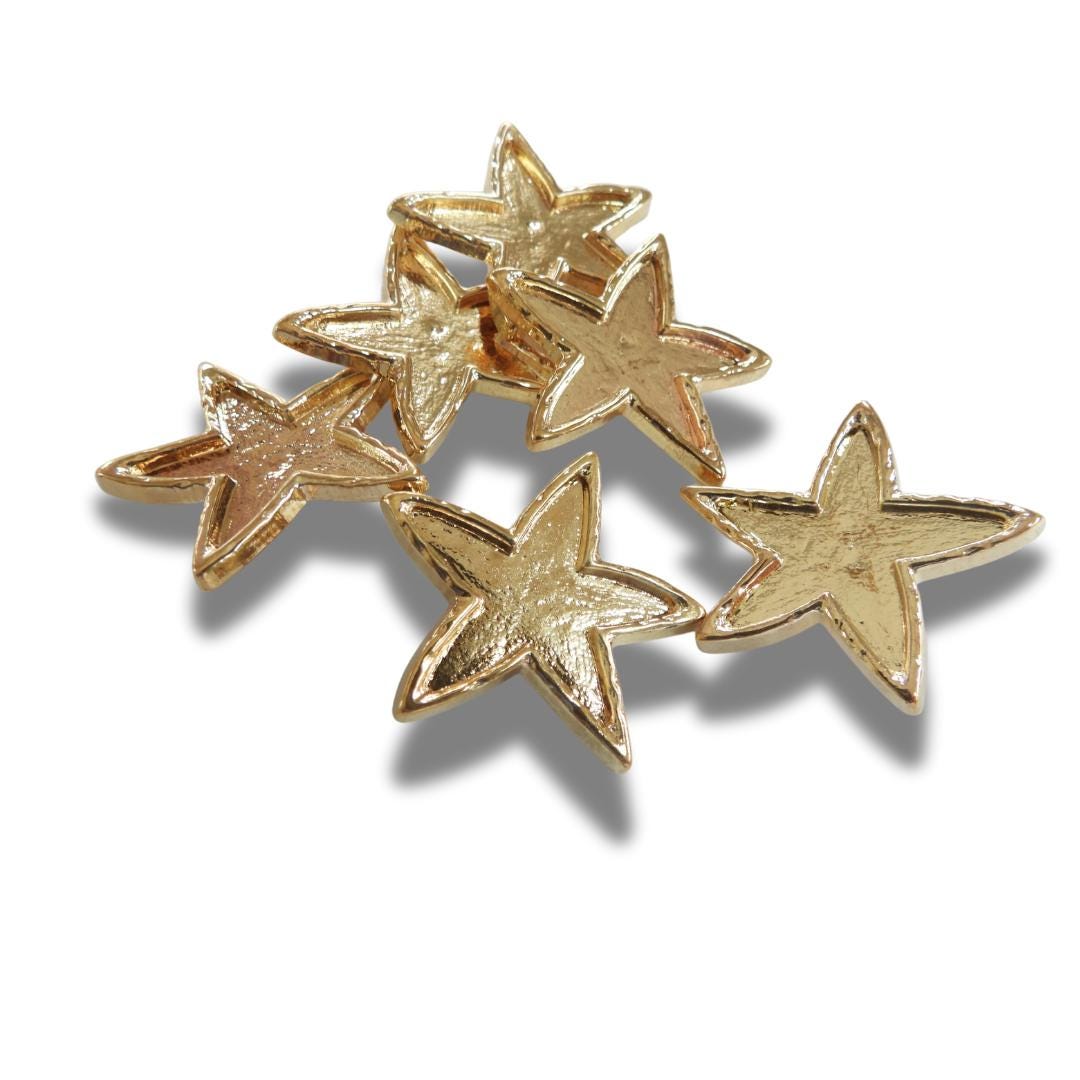 Set of 6 Vintage Star Shank Buttons – 30mm Decorative Metal Buttons for Sewing, Crafts, DIY & Upcycled Clothing Projects - Fast Shipping