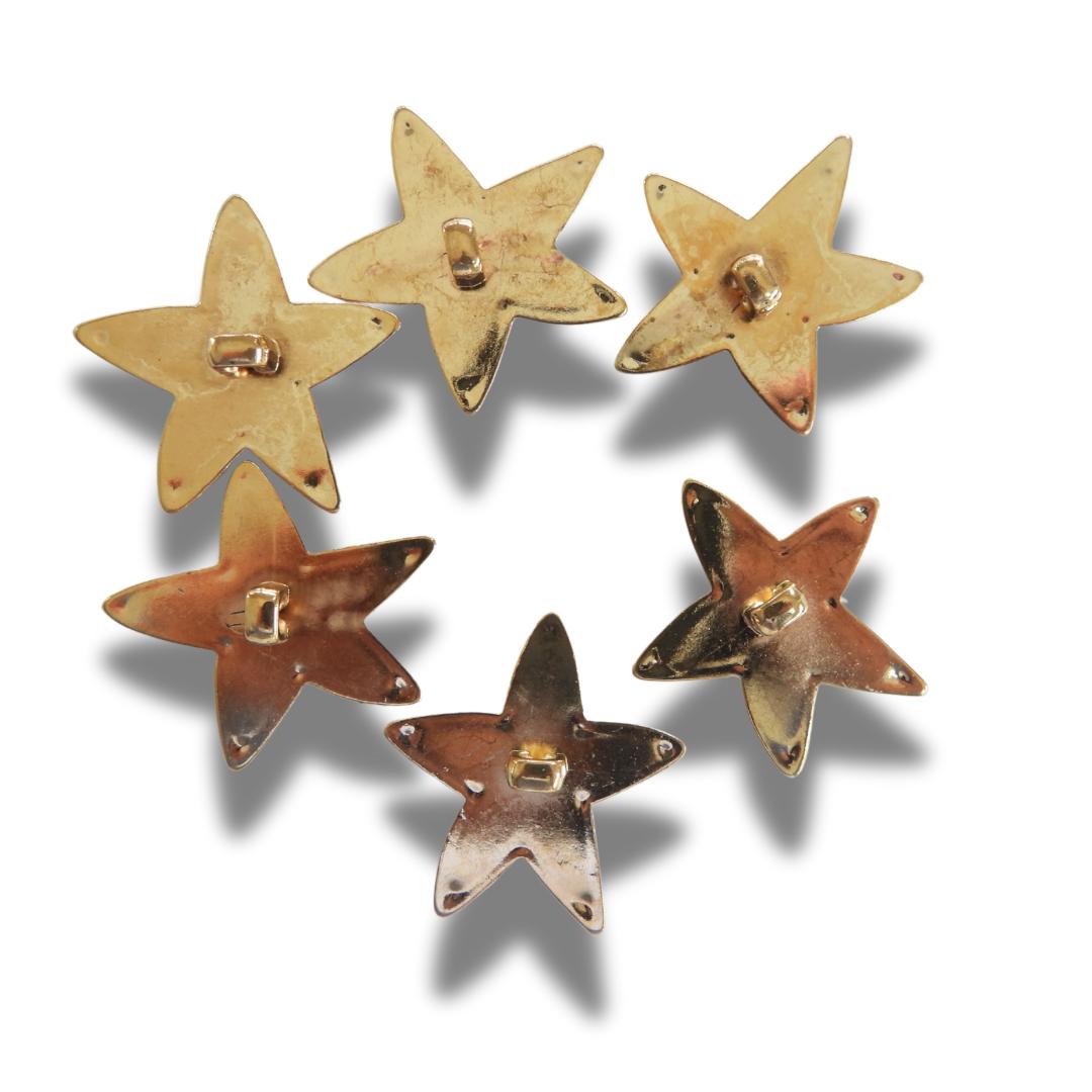 Set of 6 Vintage Star Shank Buttons – 30mm Decorative Metal Buttons for Sewing, Crafts, DIY & Upcycled Clothing Projects - Fast Shipping