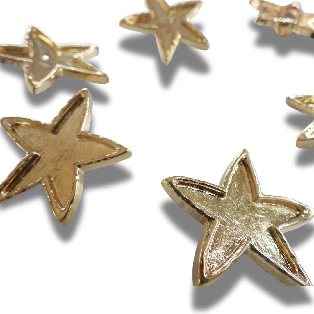 Set of 6 Vintage Star Shank Buttons – 30mm Decorative Metal Buttons for Sewing, Crafts, DIY & Upcycled Clothing Projects - Fast Shipping