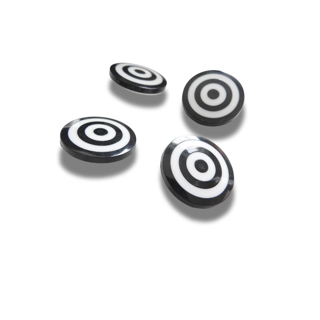 White and Black Decorative Buttons for Sewing - Set of 4, 25mm, Shank Style, Fun, Unique & Fancy Design for Clothes and Craft Projects.