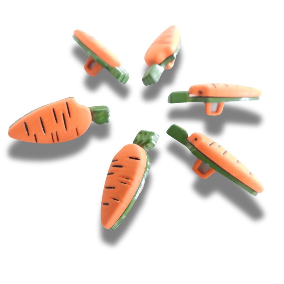 Carrot-Shaped Decorative Buttons for crafts, sewing, DIY, and cute jewelry projects - 20 mm, set of 6, Shank back- Fast Shipping