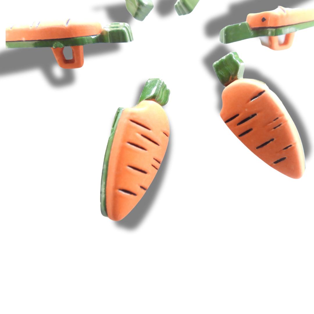 Carrot-Shaped Decorative Buttons for crafts, sewing, DIY, and cute jewelry projects - 20 mm, set of 6, Shank back- Fast Shipping