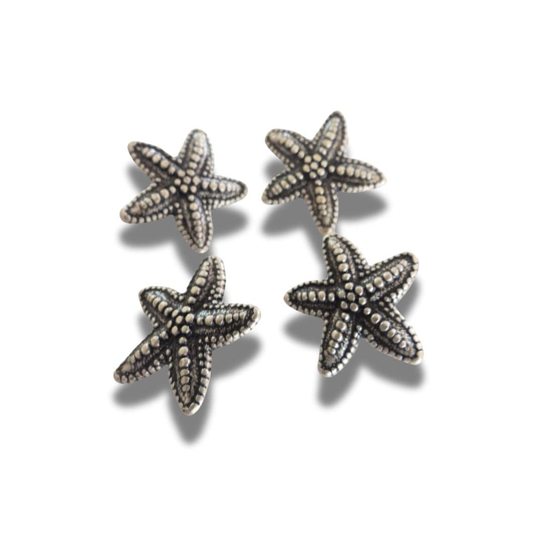 Set of 4 starfish-shaped 20mm metal buttons with a textured finish and shank back - For clothes