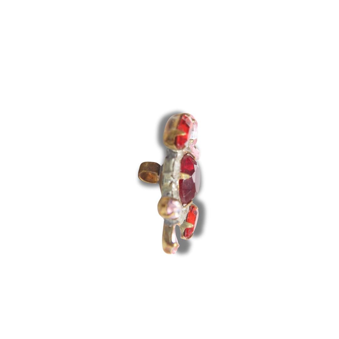 Vintage Czech Red Glass Button – Large 30x25mm Jewel Style with Metal Shank, Made in Europe – Focal embellishment on scarves, coats, jackets