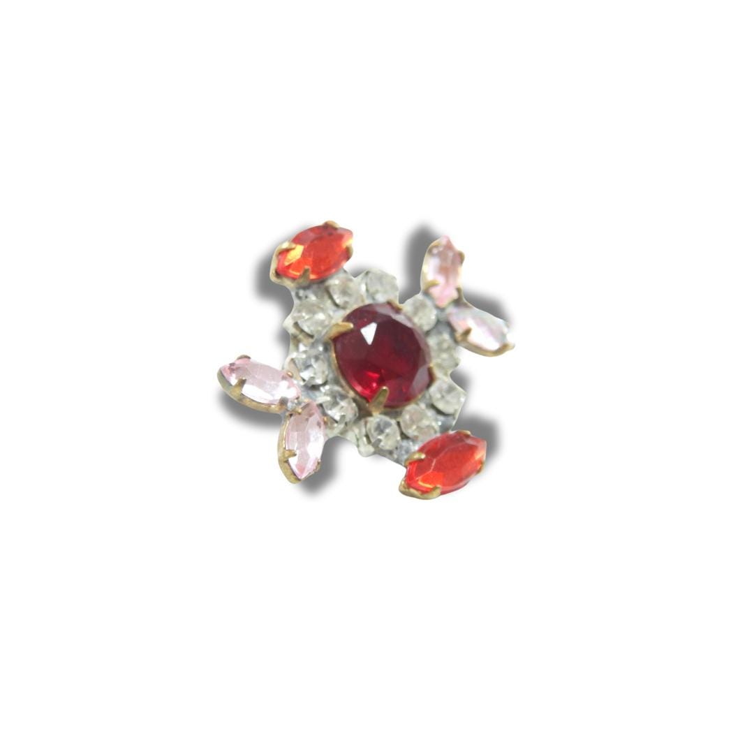 Vintage Czech Red Glass Button – Large 30x25mm Jewel Style with Metal Shank, Made in Europe – Focal embellishment on scarves, coats, jackets