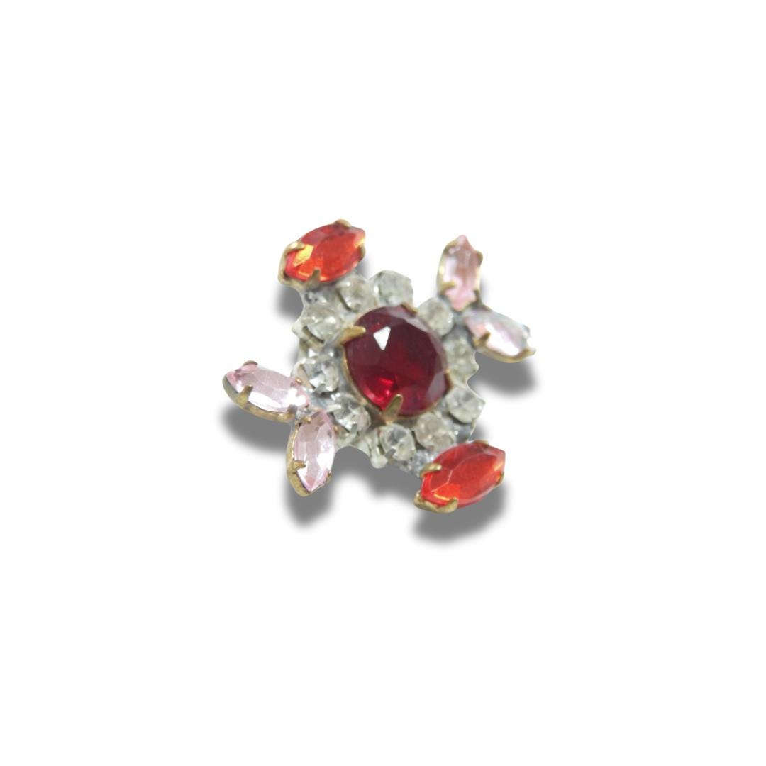 Vintage Czech Red Glass Button – Large 30x25mm Jewel Style with Metal Shank, Made in Europe – Focal embellishment on scarves, coats, jackets