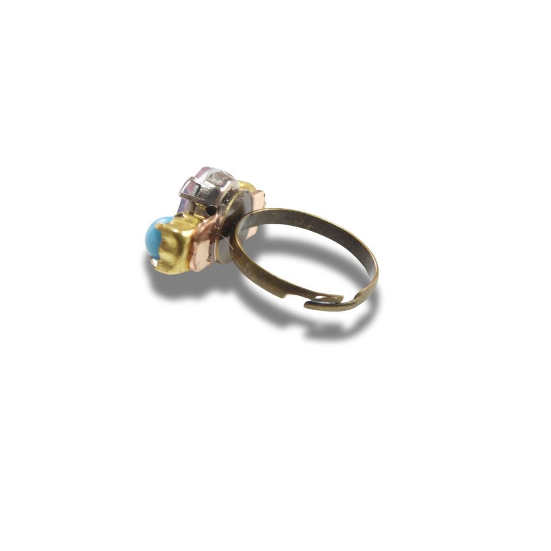 Vintage Charm Handmade Ring – Pink & Light Blue Rhinestones – Adjustable – US Size 7.5 - Gift for your mom, sister, best friend, or yourself