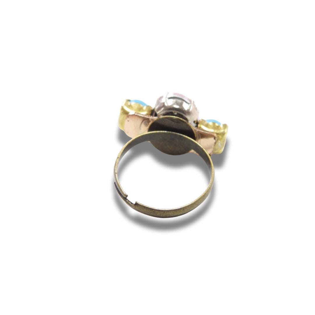 Vintage Charm Handmade Ring – Pink & Light Blue Rhinestones – Adjustable – US Size 7.5 - Gift for your mom, sister, best friend, or yourself