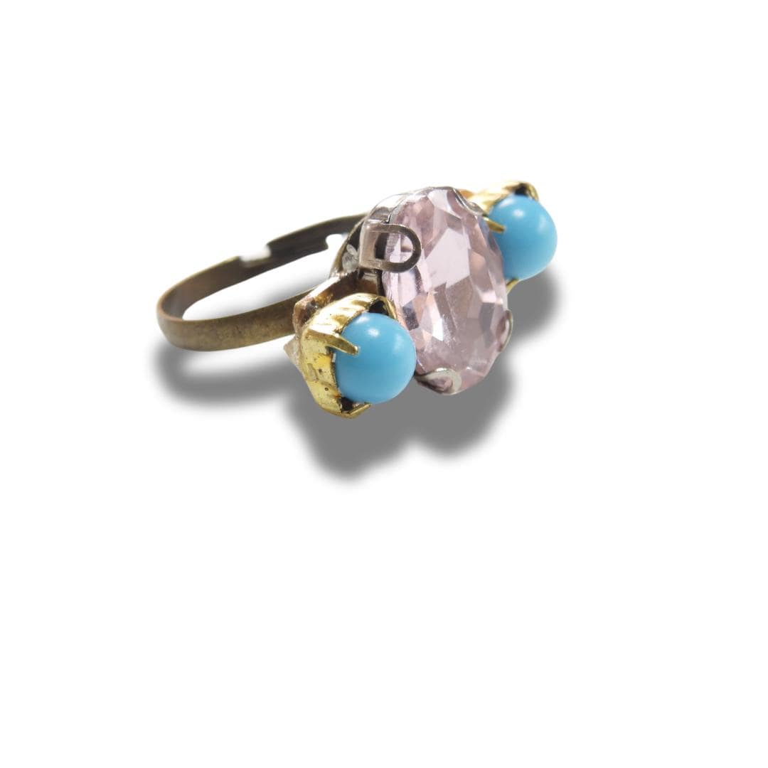 Vintage Charm Handmade Ring – Pink & Light Blue Rhinestones – Adjustable – US Size 7.5 - Gift for your mom, sister, best friend, or yourself