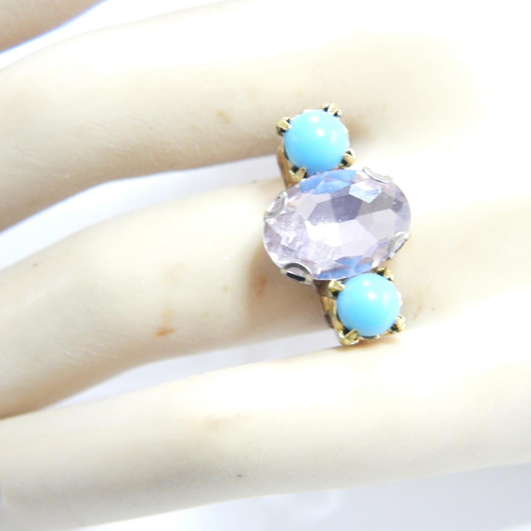 Vintage Charm Handmade Ring – Pink & Light Blue Rhinestones – Adjustable – US Size 7.5 - Gift for your mom, sister, best friend, or yourself