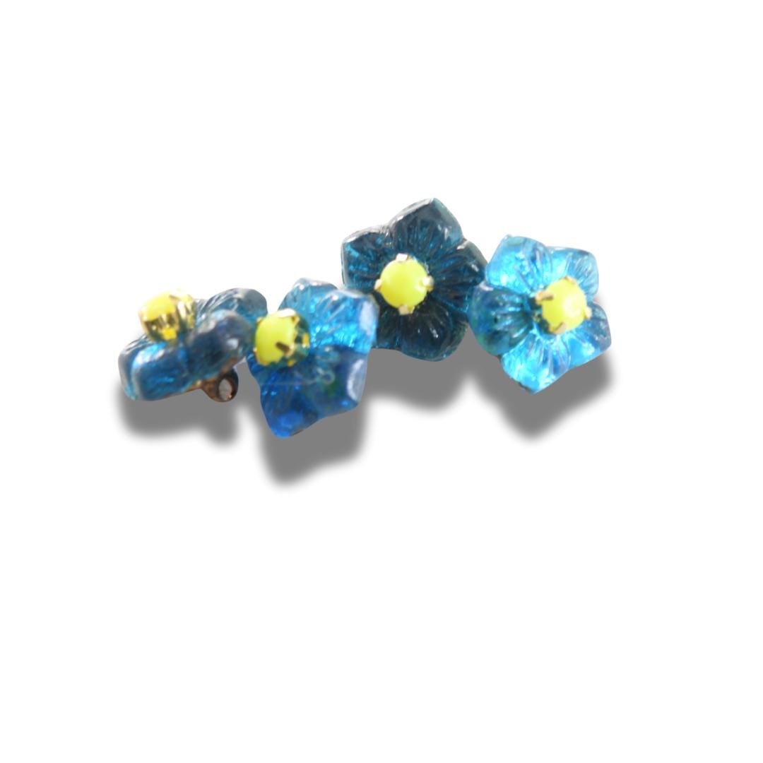 Teal Blue Vintage Flower Buttons with Yellow Center – Set of 4 for Sewing