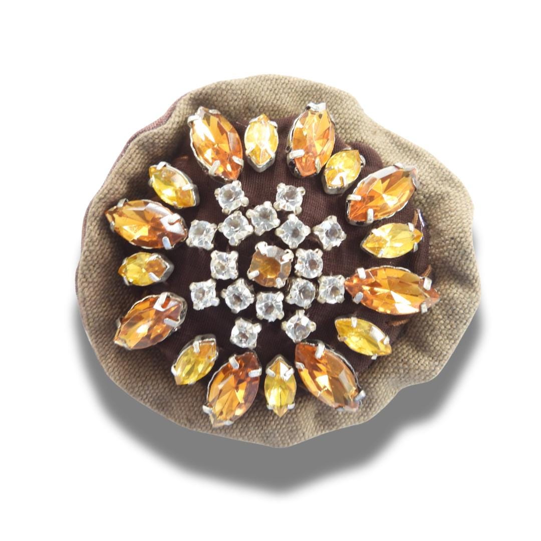 Vintage Statement Brooch – Lightweight Handmade Pin with Brown Rhinestones