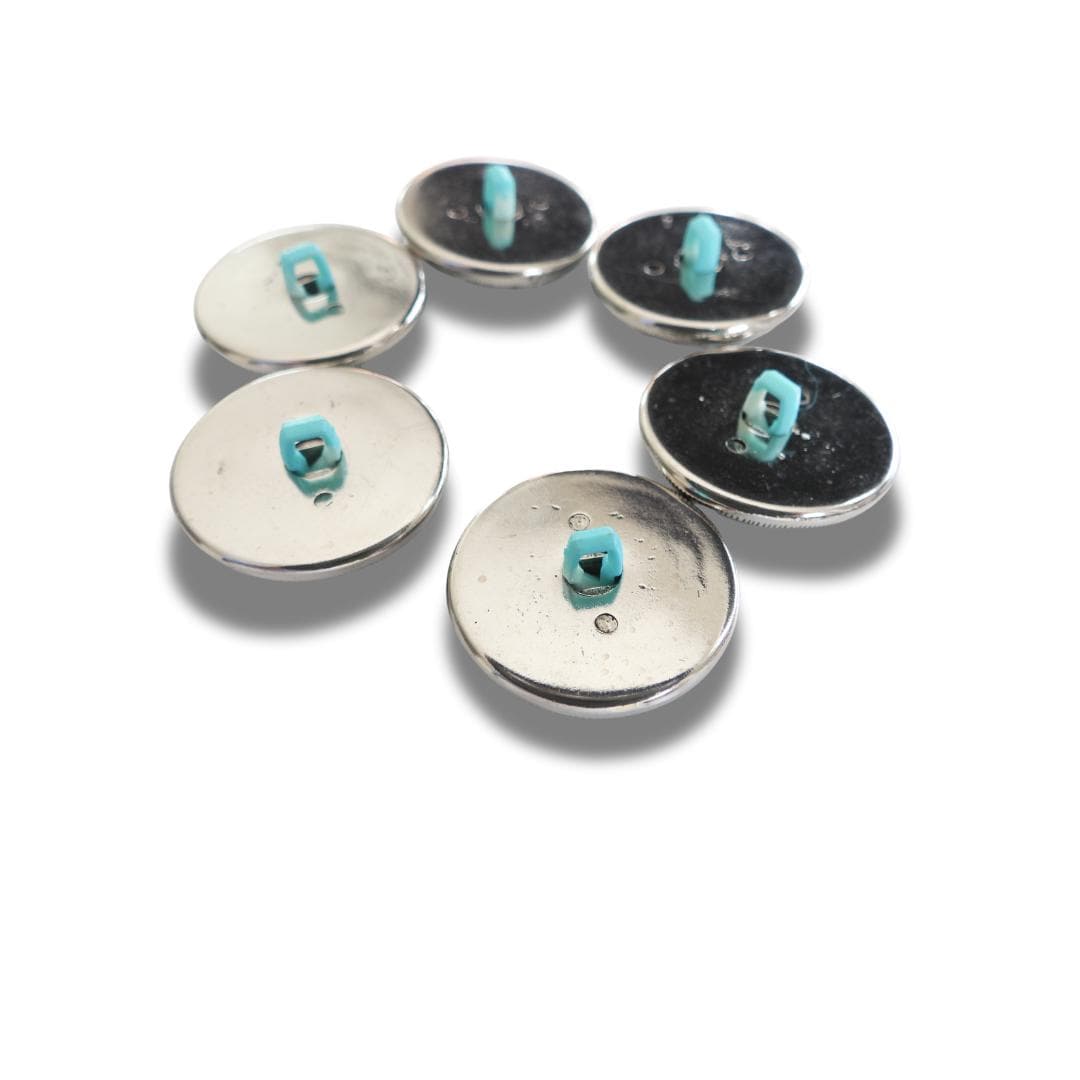 Set of 6 Vintage 80s Turquoise Blue Fancy Buttons – 25mm Resin & Silver Shank, Perfect for Sewing, DIY, Jewelry, and Upcycling Projects