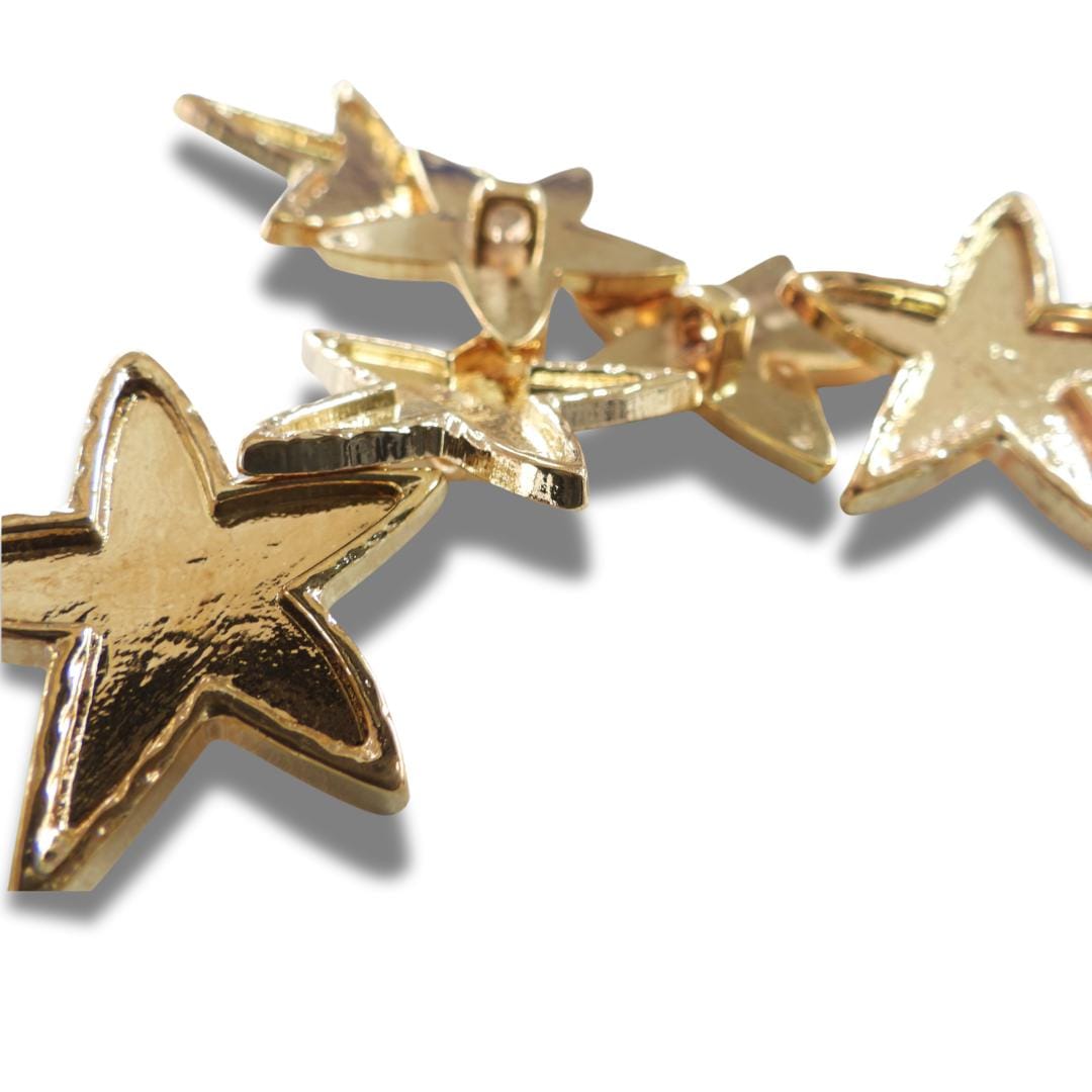 Set of 6 Vintage Star Shank Buttons – 30mm Decorative Metal Buttons for Sewing, Crafts, DIY & Upcycled Clothing Projects - Fast Shipping