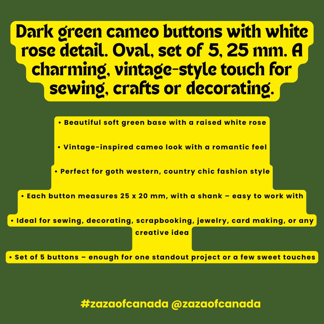 Dark green cameo buttons with white rose detail