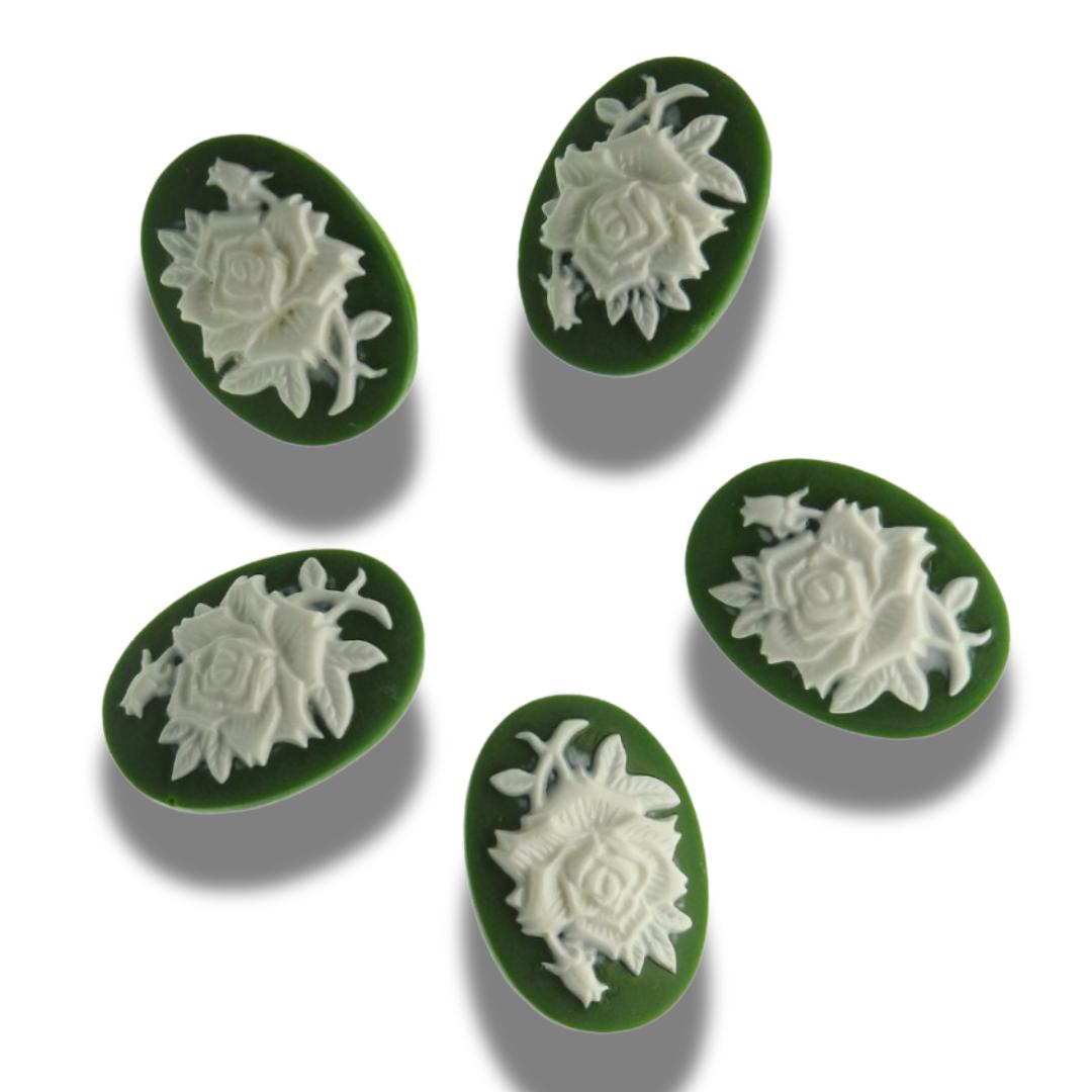 Dark green cameo buttons with white rose detail