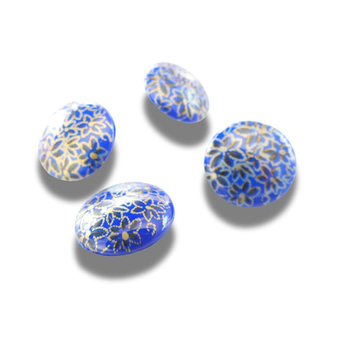 Decorative blue Shank Back Buttons Set of 5 | Made in Italy, 20mm fancy and Floral, for Sewing Jackets, Coats, Dresses, DIY Crafts