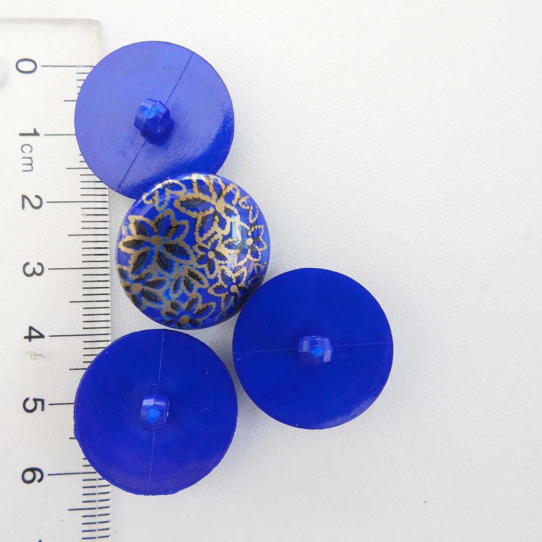 Decorative blue Shank Back Buttons Set of 5 | Made in Italy, 20mm fancy and Floral, for Sewing Jackets, Coats, Dresses, DIY Crafts