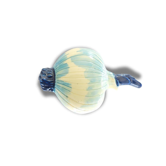 Vintage Onion-Shaped Hand-Painted Brooch – Light Blue, Navy & Beige - 40 mm - Gift for mum, grandmother, wife - Fun Timeless Jewellery