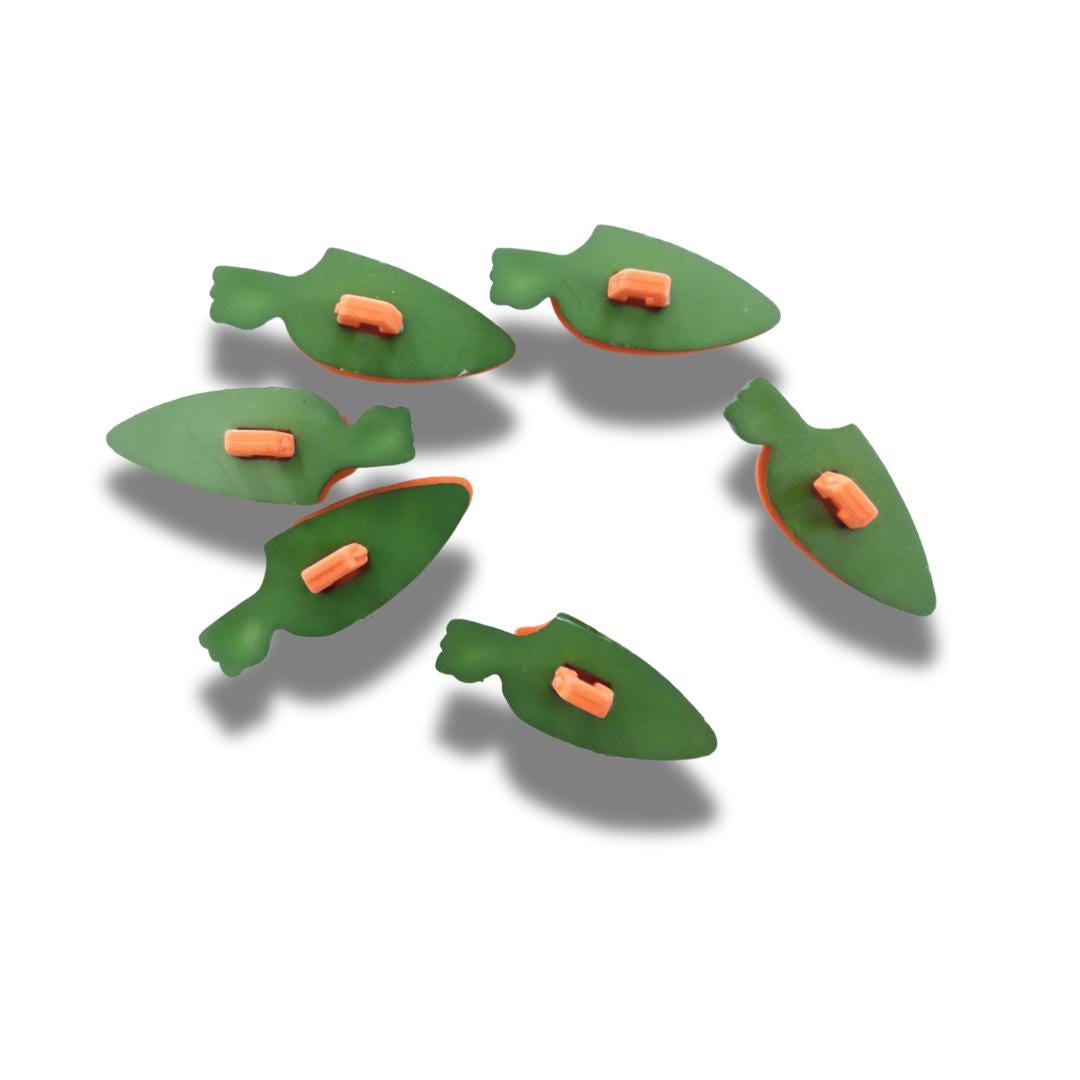 Carrot-Shaped Decorative Buttons for crafts, sewing, DIY, and cute jewelry projects - 20 mm, set of 6, Shank back- Fast Shipping