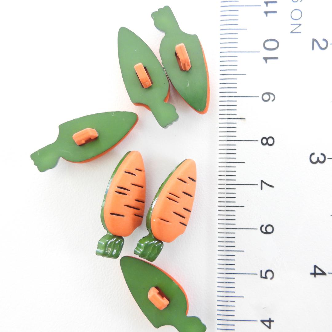 Carrot-Shaped Decorative Buttons for crafts, sewing, DIY, and cute jewelry projects - 20 mm, set of 6, Shank back- Fast Shipping