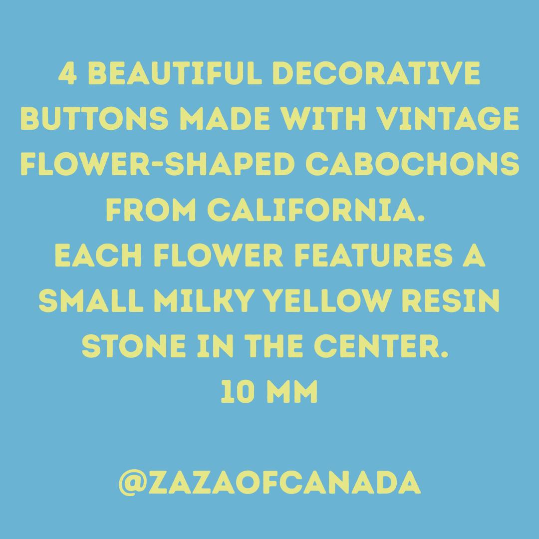 Teal Blue Vintage Flower Buttons with Yellow Center – Set of 4 for Sewing