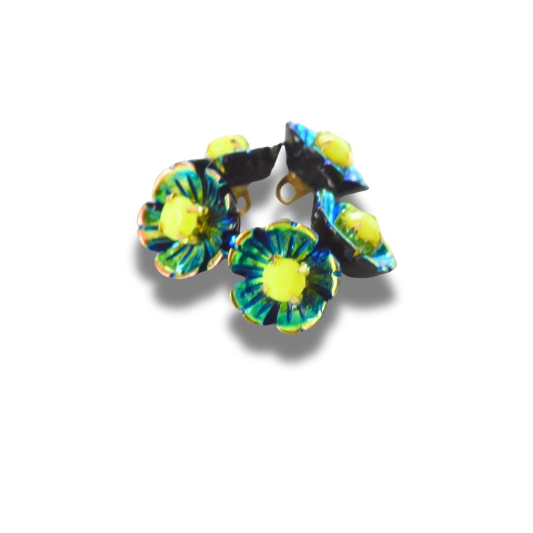 Tiny Blue & Yellow Flower Shaped Buttons for Decorating or Sewing – Set of 5