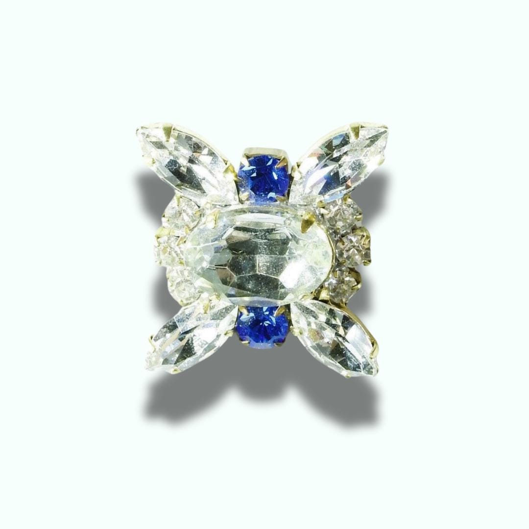 Large 30mm Jeweled Button – Blue Czech Glass