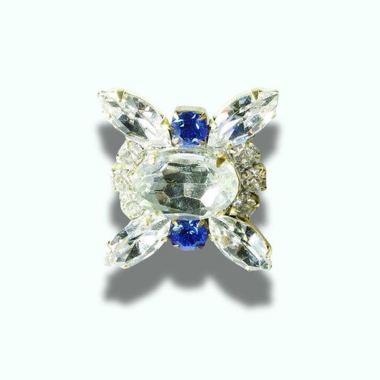 Large 30mm Jeweled Button – Blue Czech Glass