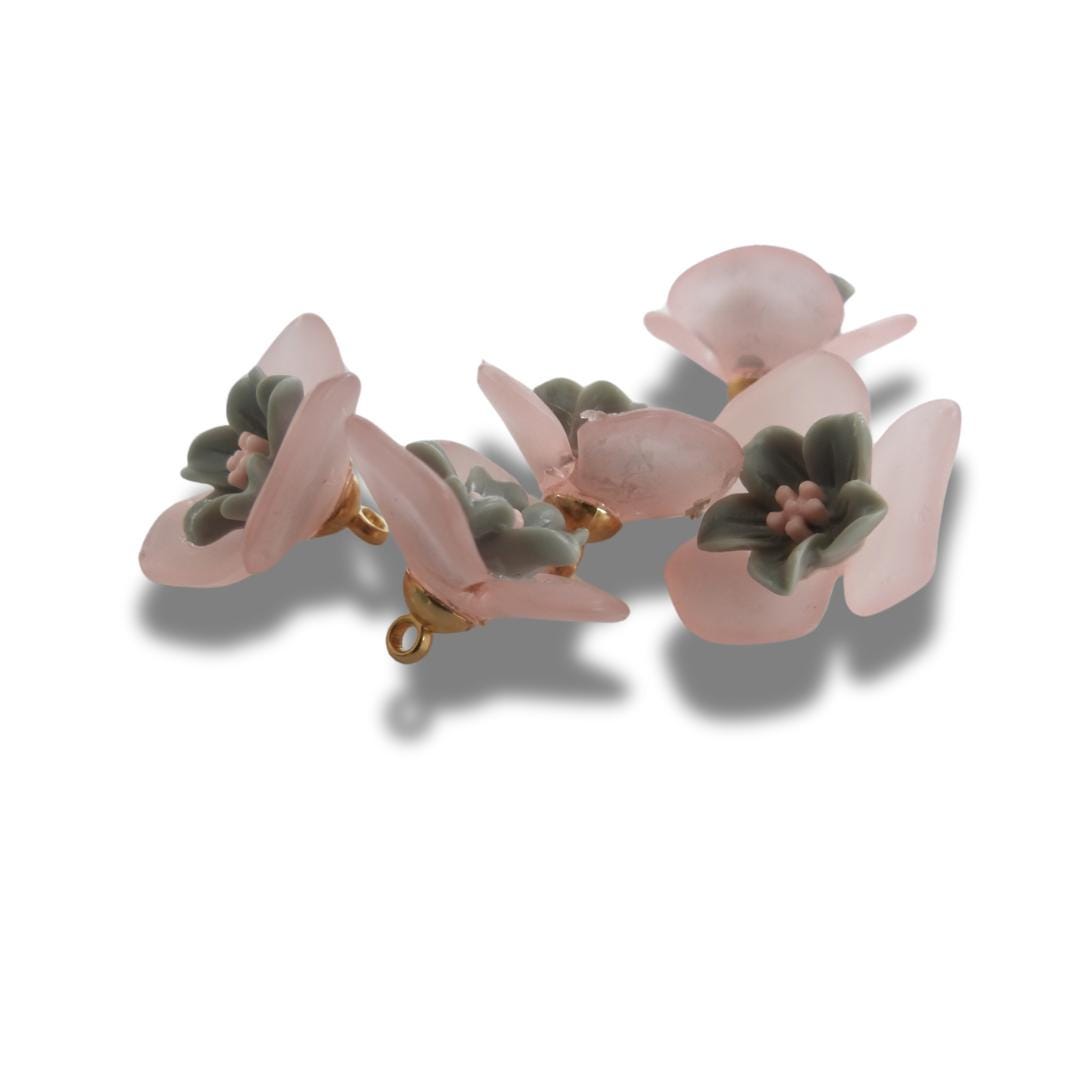 Pink Flower Shaped Buttons – Decorative and Fancy Fasteners with Metal Shank for Sewing, Crafting, jewelry or DIY Projects - Set of 5, 20 mm