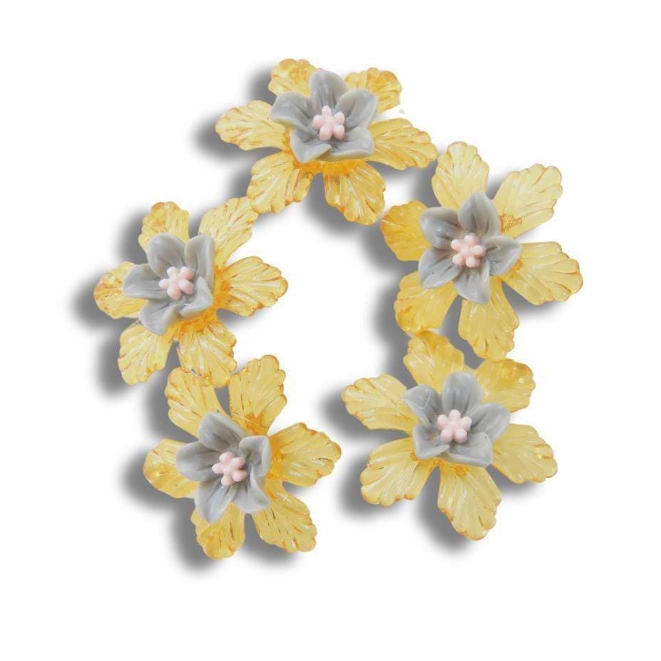 Set of 5 Flower Buttons with Orange Petals and a Resin Center, Perfect for Decorating, Jewelry Making and Sewing - 30 mm, with a shank