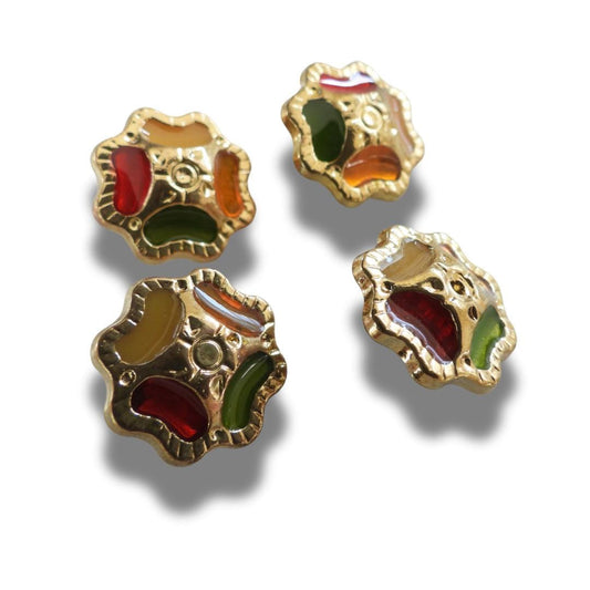 80s Multicolor Vintage Buttons with Acrylic Stones – Bold, Fun & Lightweight with Shank for Sewing on clothing - Set of 4, 13 mm