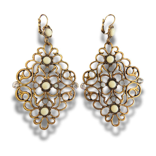Big Statement Dangle Earrings for Pierced Ears, made from Extra Large Filigree Metal Pieces - Vintage 1980s - Gift for her - Bohemian Chic