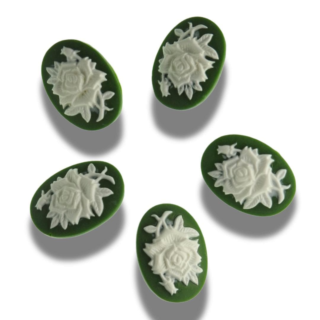 Dark green cameo buttons with white rose detail