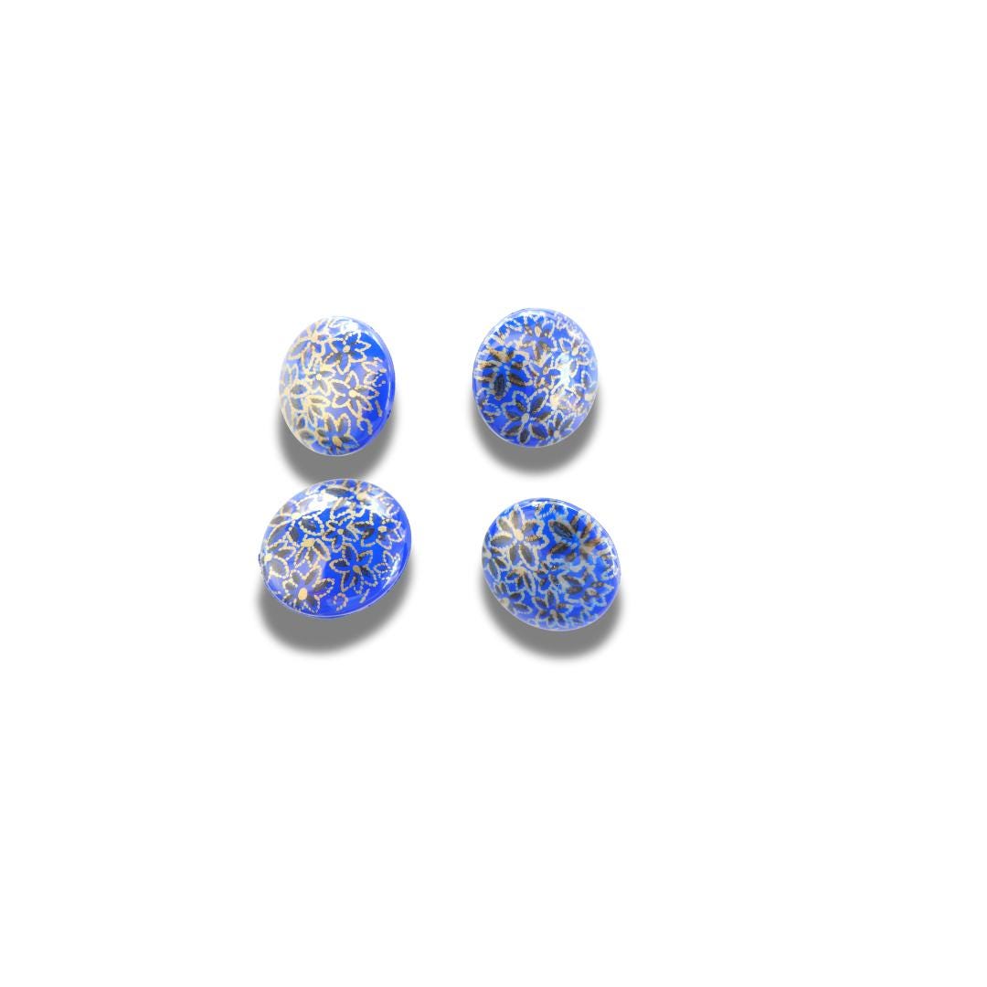 Decorative blue Shank Back Buttons Set of 5 | Made in Italy, 20mm fancy and Floral, for Sewing Jackets, Coats, Dresses, DIY Crafts