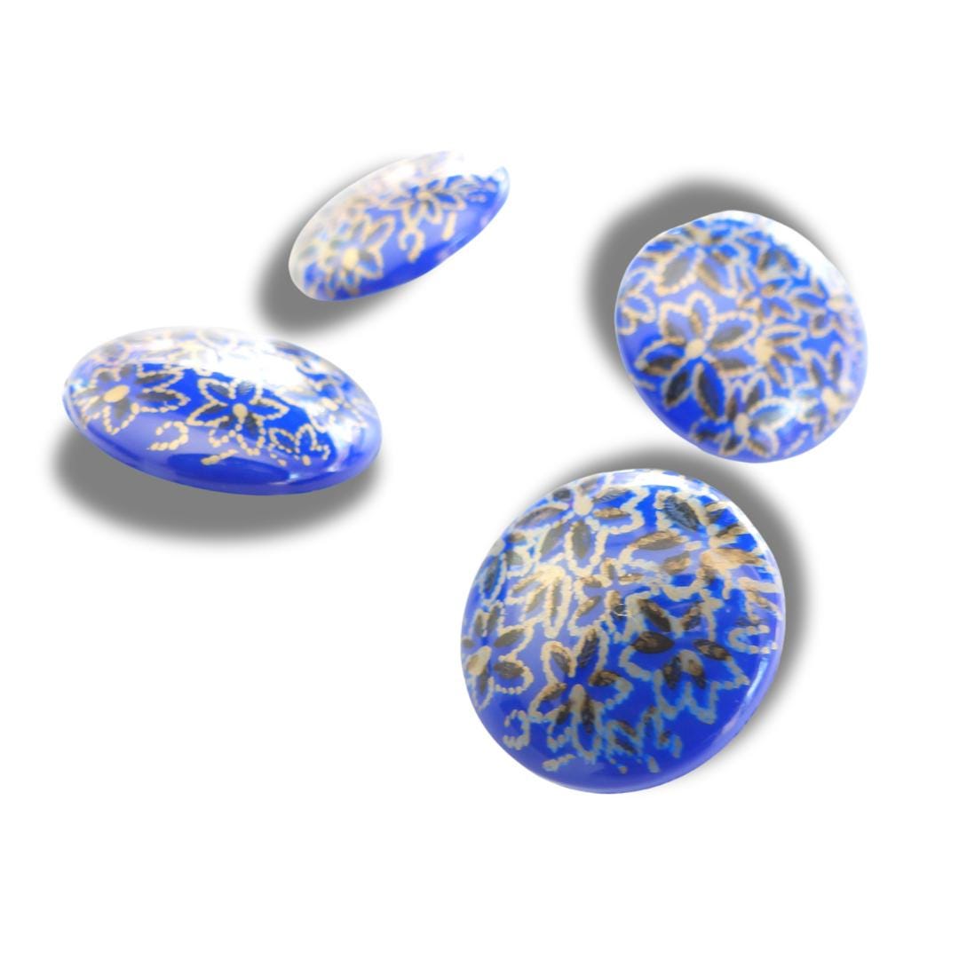 Decorative blue Shank Back Buttons Set of 5 | Made in Italy, 20mm fancy and Floral, for Sewing Jackets, Coats, Dresses, DIY Crafts