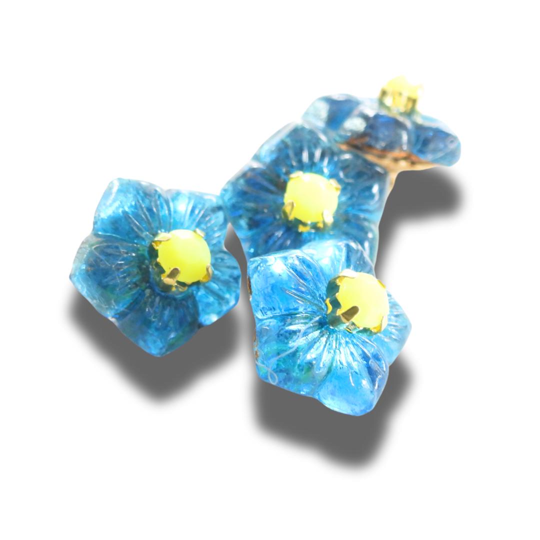 Teal Blue Vintage Flower Buttons with Yellow Center – Set of 4 for Sewing