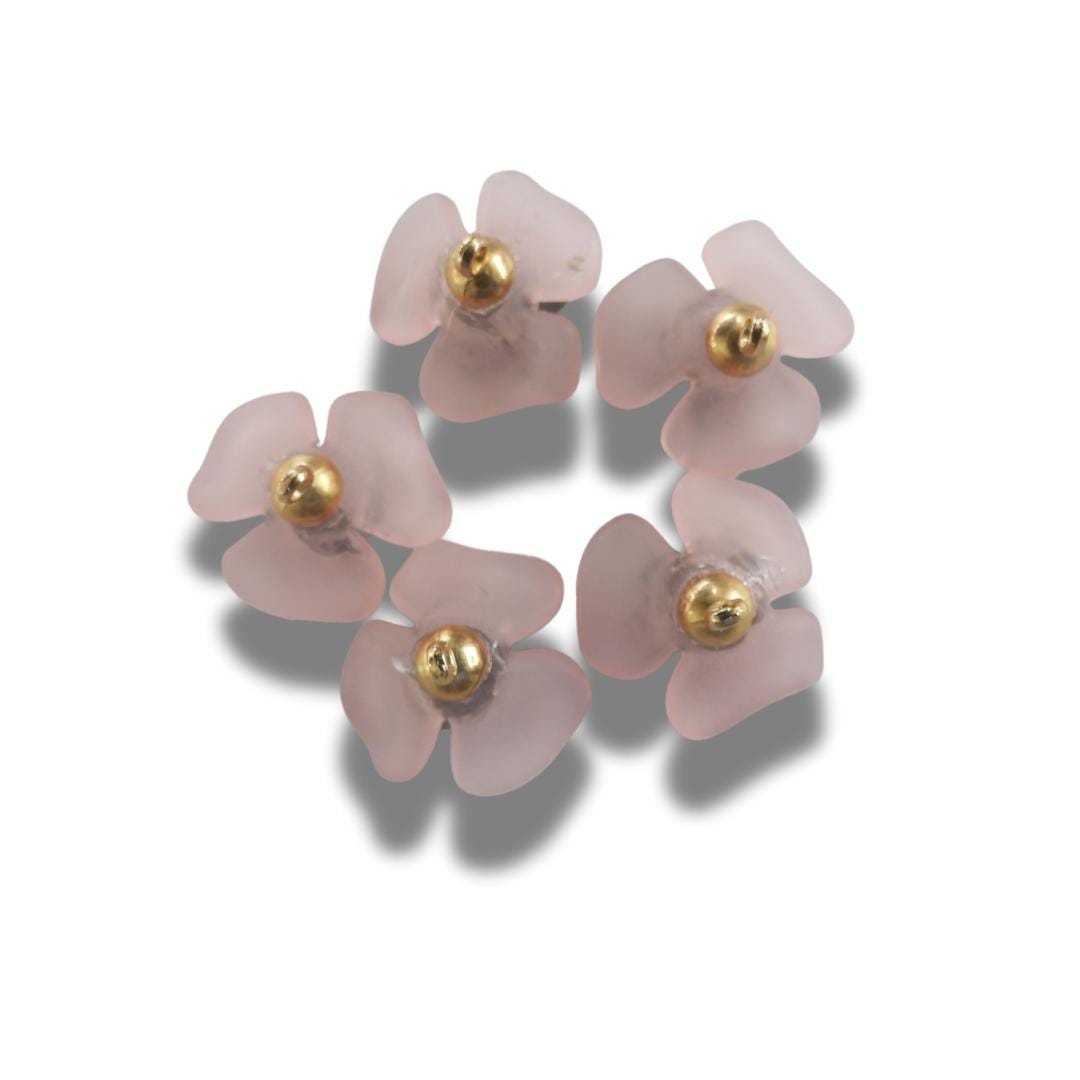 Pink Flower Shaped Buttons – Decorative and Fancy Fasteners with Metal Shank for Sewing, Crafting, jewelry or DIY Projects - Set of 5, 20 mm