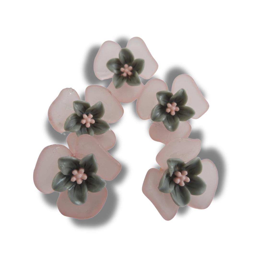 Pink Flower Shaped Buttons – Decorative and Fancy Fasteners with Metal Shank for Sewing, Crafting, jewelry or DIY Projects - Set of 5, 20 mm