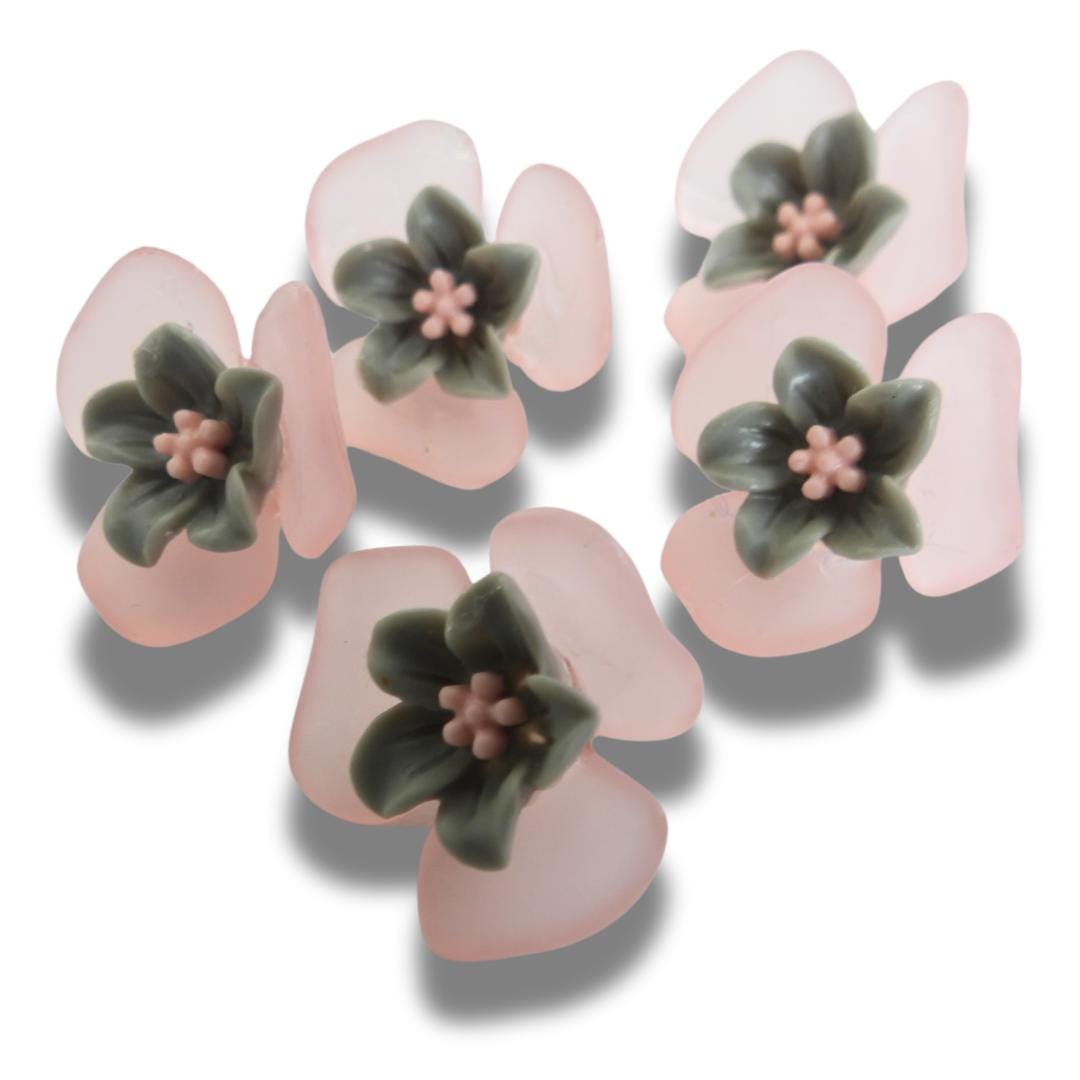 Pink Flower Shaped Buttons – Decorative and Fancy Fasteners with Metal Shank for Sewing, Crafting, jewelry or DIY Projects - Set of 5, 20 mm