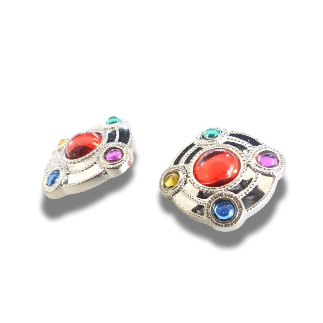 Set of 2 Vintage Rhinestone Buttons – 25 mm Red Center with Colorful Gems
