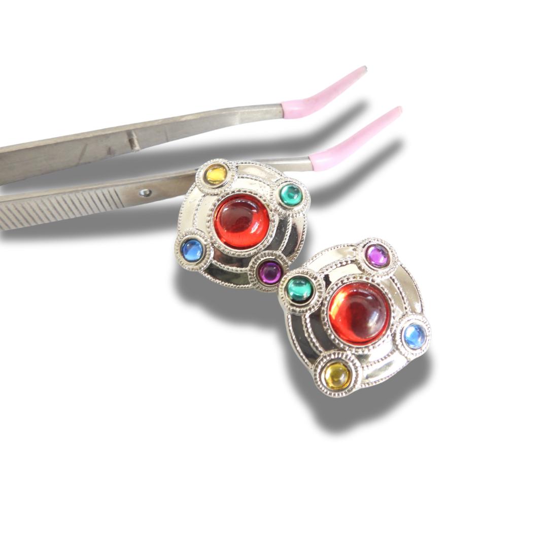 Set of 2 Vintage Rhinestone Buttons – 25 mm Red Center with Colorful Gems