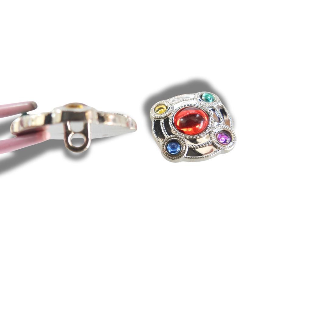 Set of 2 Vintage Rhinestone Buttons – 25 mm Red Center with Colorful Gems