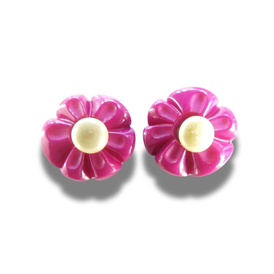 Set of 2 Flower-Shaped Buttons with Detachable Yellow Shank – 18 mm Dark Purple Petals, Lightweight & Perfect for Sewing or Craft Projects