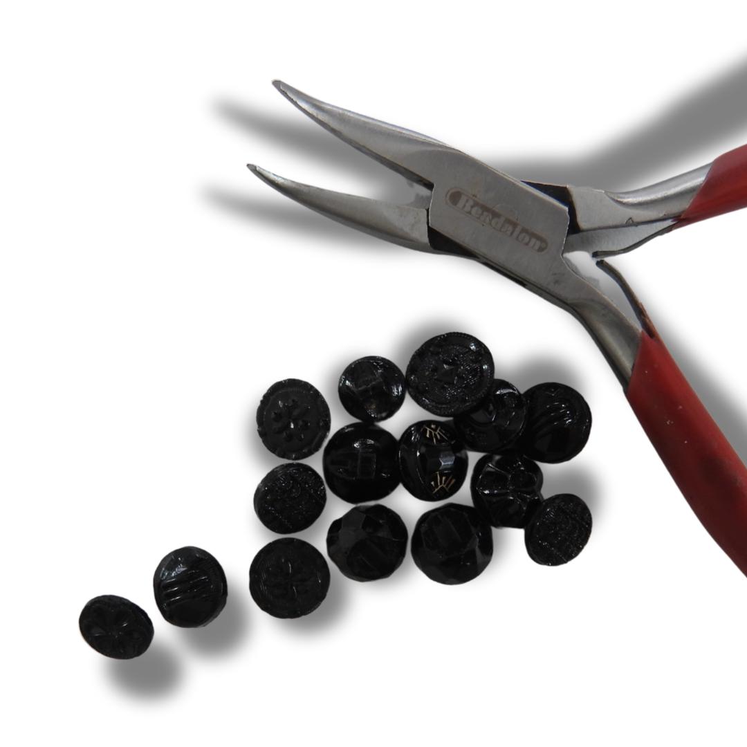 Tiny vintage black glass buttons (approx. 7–9 mm) with shank backs- Ideal for romantic or goth chokers, old-fashioned crafts and more