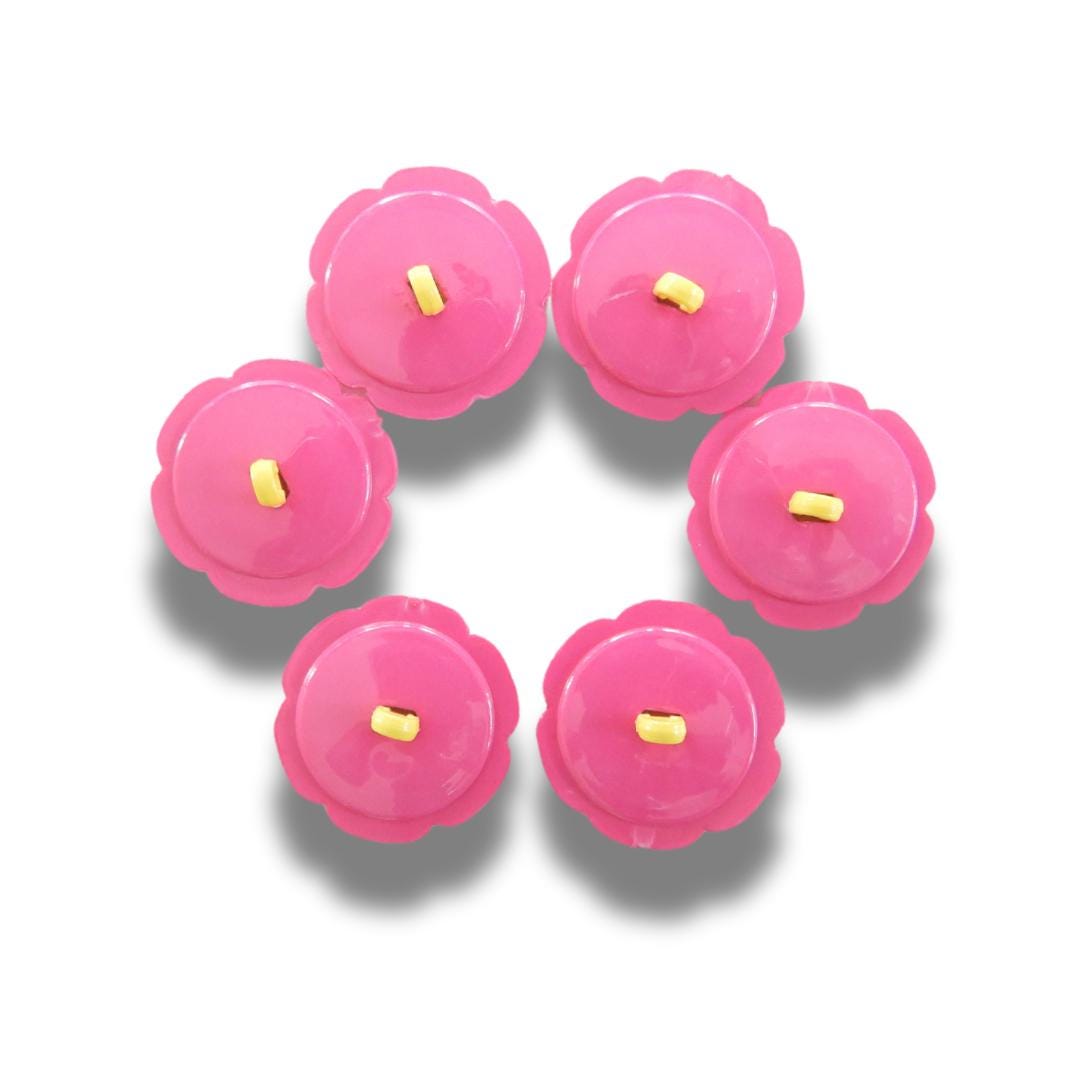 Decorative flower-shaped buttons, pink yellow. Set of 5, shank back, 1 inch, for embellishing tea towels, tote bags, hair accessories, etc