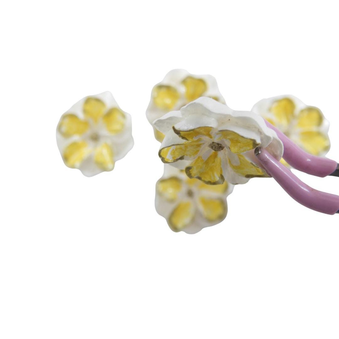 Set of 5 vintage-style yellow flower buttons with a shank, 25 mm wide. Perfect for jewelry making, decorating, sewing, and table settings.