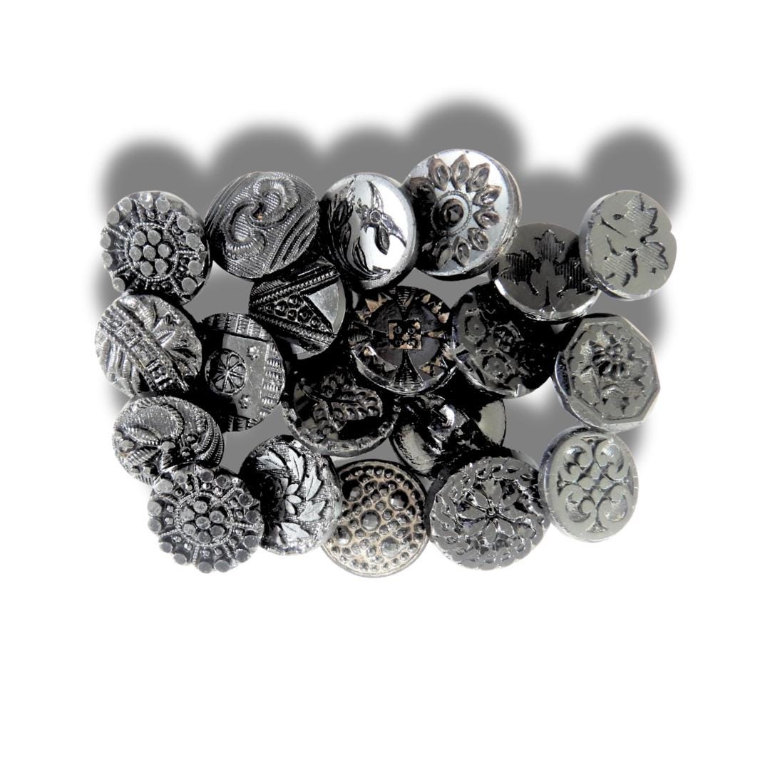 Vintage Black Glass Buttons - Set of 20